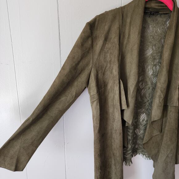 Alberto Makali Boho Western Lace Faux Suede Leather Draped Green Cardigan XS - Picture 5 of 8